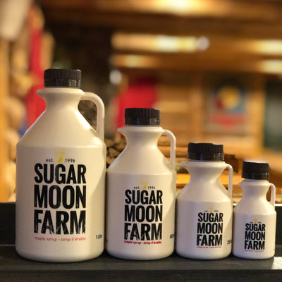 Sugar Moon Farm maple syrup - handcrafted over a wood burning fire. From Sugar Moon Farm - A Canadian maple syrup farm located in Nova Scotia, Canada. Offering maple syrup, maple butter, maple syrup on snow and a restaurant. Put on your hiking boots and hike the Rogart Mountain trail then sit down for some fluffy pancakes made from our fluffy pancake recipe and Canadian maple syrup.